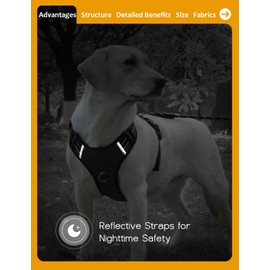 Tactical Dog Harness Reflective Adjustable Dog Vest with Handle，Easy Control Service Dog Harness Harness Training Walking,No Pull Dog Harness for Small Medium Large Dogs,Name Plate Attachable