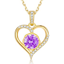 Panda Eyes Heart Necklaces for Women Gold-Plated 925 Sterling Silver Birthstone Pendant Jewelry Her Sister Friends (18K-Gold-02-Feb)
