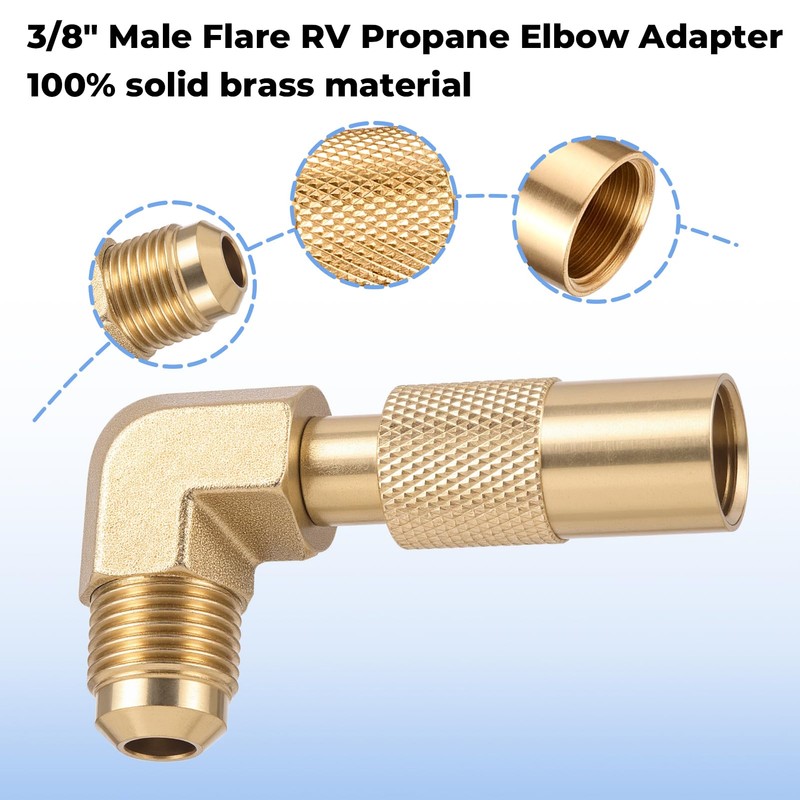 Propane Elbow Adapter, Low Pressure 3/8" Male Flare Propane Elbow