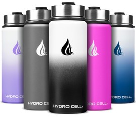 HYDRO CELL Stainless Steel Insulated Water Bottle with Straw - For Cold & Hot Drinks - Metal Vacuum Flask with Screw Cap and Modern Leakproof Sport Thermos for Adults (Black/White 18oz)