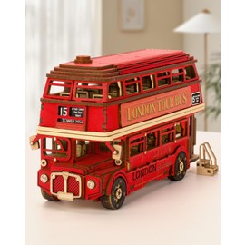 ROWOOD 3D Puzzle Wooden London Tour Bus Retro Model Kit for Adults to Building, Build Your Own Wooden Kit, Creative Gift for Birthday and Christmas