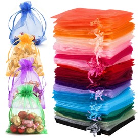 Sacchetti per confetti in organza 100 pezzi, sacchetti regalo con cordino, bustine trasparenti per confetti, sacchettini bomboniere per caramelle, gioielli, piccoli regali nozze e feste, 10x12 cm