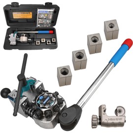 SEEKSELF Brake Line Flaring Tool Kit for 45 Degree Single, Double and Bubble Flares, 3/16", 1/4", 5/16", 3/8" and 4.75mm Steel Copper Metal Tubing, with Tubing Cutter, Black