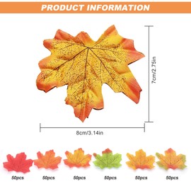 Artificial Autumn Leaves, 300 Pcs Fake Autumn Maple Leaves 6 Colors Faux Fall Maple Leaf for Wedding Decoration Thanksgiving Day