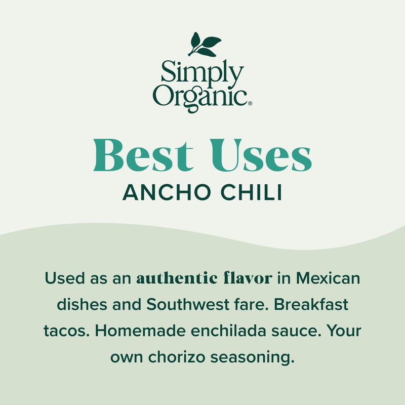Simply Organic Ancho Chili Powder, 2.85 Ounce Jar, Certified Organic
