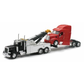 New Ray 1/32 New Ray Peterbilt Model 387 Red Cab & 379 Tow Truck Black Chrome SS-12053A