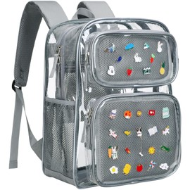 PACKISM Ita Bag Backpack with Insert Pin Display 17 inch Heavy Duty Clear Backpack for School,Grey (for age 12 above)