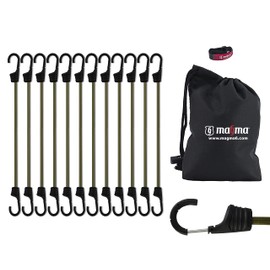 MAGMA Tensioning Rubber Set of 12, Robust Quick Release for Bicycle, Car, Truck, Trailers & Garden Expander for Securing Tarps, Cargo and Tarpaulins for Camping, Military and Outdoor (75 cm, Green)