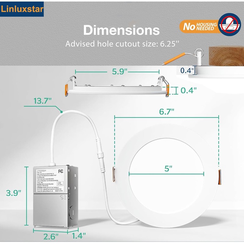 20 Pack 6 Inch Ultra-Thin LED Recessed Ceiling Light with