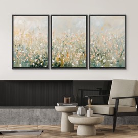 SIGNWIN Framed Canvas Print Wall Art Set Golden Field Breeze Abstract Impressionist Floral Illustrations Modern Art Decorative Chic Contemporary for Living Room, Bedroom, Office - 24"x36"x3 Black