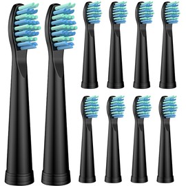 10er Ersatzbürsten Kompatibel mit Fairywill Zahnbürste, Aufsteckbürsten passend für FW-507/508/551/515/2011/917/959/D1/D3/D7/D8/,SG-E9/507/958 - Schwarz Zahnbürste Bürstenkopfe