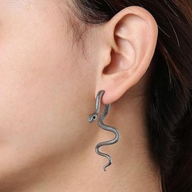 StyleJella Black Eye Silver Retro Snake Earrings for Women-Vintage Goth Punk Snake Earrings，Gold Silver Snake Earrings Statement Long Snake Jewelry