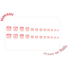 IMRAIN Press on Toenails Pink French Tip Fake Toe Nails with Flower Designs Short Square False Toenails Full Cover Summer Glossy Acrylic Glue on Toe Nails for Women Girls 24Pcs