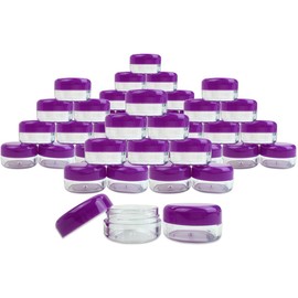 (Quantity: 120 Pieces) Beauticom 15G/15ML Round Clear Jar with Purple Lids for Acrylic Powder, Rhinestones, Charms and Other Nail Accessories - BPA Free