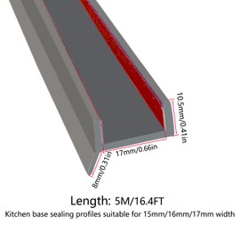 Skirting Board Kitchen Skirting Profile Seal for Kitchen Plinth for 15 mm 16 mm 17 mm Wood Thickness Sealing Profile for Kitchen Plinth 5 m (Grey, 5)