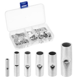 QWORK® 100 Pieces Uninsulated Butt Connectors Set, Copper Crimp Connectors, 24-8 AWG, Non-Insulated Crimp Connectors