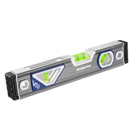 WORKPRO 10 Inch Torpedo Level, Small leveler tool with 3 Different Bubbles 45°/90°/180°, bubble level With Shock Absorbing End Caps, V-Groove for Conduit Bending, Silver/White/Blue