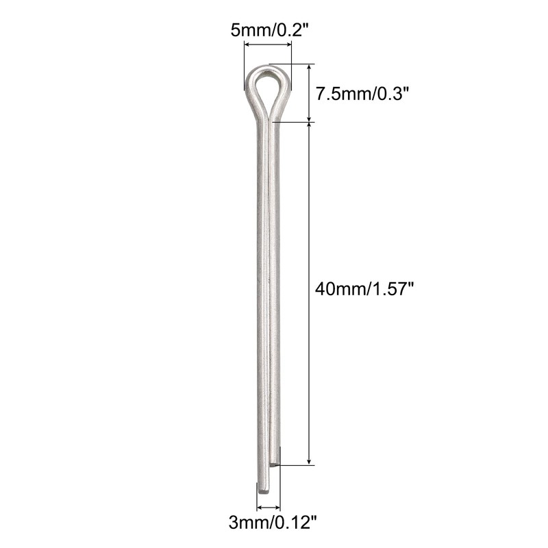 sourcing map Split Cotter Pin, 3mm x 40mm Stainless Steel