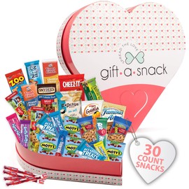 Heart Snack Box Variety Pack Care Package (30 Count) Valentines Day 2022 Candy Gift Basket Idea for Kids Adults Teens Family College Student - Crave Food Birthday Arrangement Candy Chips Cookies