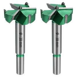 sourcing map 2pcs Forstner Drill Bits 1-1/2" (38mm) Carbide Upgraded 3 Flutes Wood Hinge Drill Bits Opener Cutter for Hole Drilling Woodworking, Green