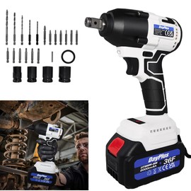 Rigogo Impact Wrench Socket Set 14-22mm,420Nm Cordless Wrench Impact 1/2 inch Square Drive, 2 x 6.0Ah Batteries 0-3200rpm Variable Speed, Fast Charger 21V, White