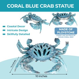 Corner Merchant Nautical Ocean Decor Coral Reef Blue Crab Beach Home Decor Coral Look Polystone Tabletop Collection (Blue)