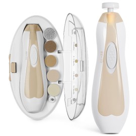 haakaa Electric Baby Nail Clippers, Baby Nail File Set with 6 Grinding Head and LED Light for Newborns, Toddlers or Adults, Khaki