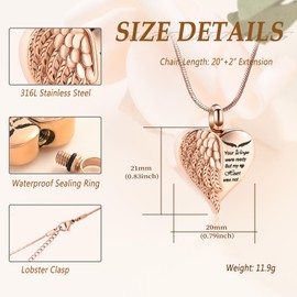 Minicremation Love Heart Urn Necklace for Ashes for Women Stainless Steel Wing Cremation Necklace Jewelry that Hold Ashes of Human or Pet - Memorial Keepsakes Heart Pendant Gift Jewelry