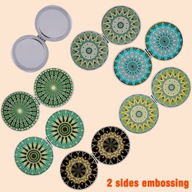 Beaufy Small Compact Mirror Round Folding - Handheld Pocket Purse Size Travel Makeup Mirrors Bulk - Double Sided with 2X Magnification - Mixed Embossed Designs - Gift for Girls Women Pack of 6