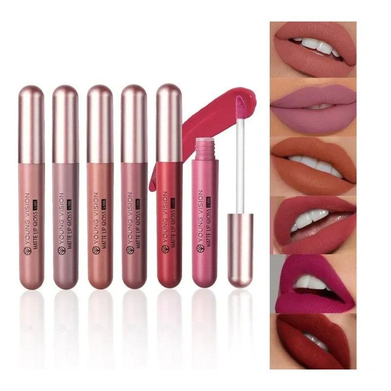 / Z Conjunto De 6 Batons Mate Lip Brilho À