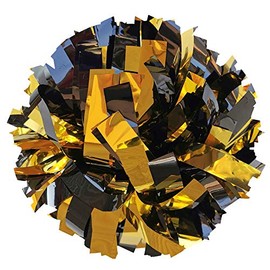 Danzcue Pack of 2 Cheerleading 6 Inches Metallic Pom Pom with Dowel Handle (Black-Gold, One Size)