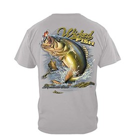 Fishing T-Shirt Wicked Fish Large Mouth Bass with Popper Jumping Frog XX-Large Ice Gray