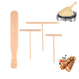 4-Piece Crepe Distributor, Professional Crepe Turner Accessories, Crepe Set, Crepe Distributor Made of Beech Wood, T-shape Crepe Maker Accessories, Dough Distributor for Crepes, Crepe Pusher Baking
