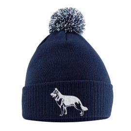 Purple Print House German Shepherd Bobble Hat - German Shepherd Beanie Hat with Bobble - Christmas Alsatian Dog Lover Gift Idea for Men Women Kids, One Size, Navy