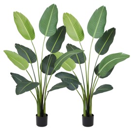 Worth Garden 59in Artificial Bird of Paradise Plant 4.9ft, Set of 2 Faux Tropical Trees for Living Room and Office Décor, Perfect for Indoor and Outdoor Greenery