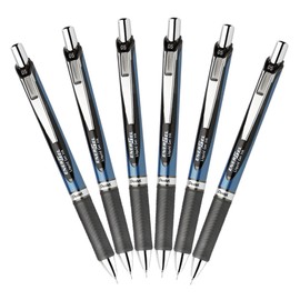 Pentel EnerGel Deluxe RTX Retractable Liquid Gel Pen, Fine Line, 0.5mm Needle Tip, Blue Barrel, Black Ink, Pack of 6