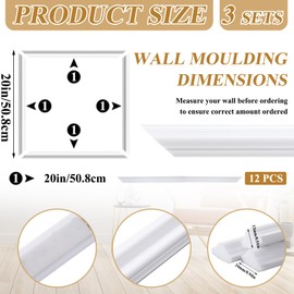 Colingmill 3 Set Accent Wall Molding Kit Premade Wainscoting Panels Wall Molding Peel and Stick Panel White Pre Cut Trim for Walls Picture Frame Molding for Home Decoration(12 x 24 Inch)