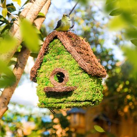 XL Moss Bluebird House for Outdoor Hanging, Metal Frame Bird House Birdfeeder, Garden Decoration, Best Creative Novelty Birdhouse, Unique, Attractive, Longtime Lasting.