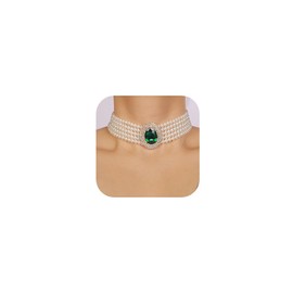 Chargances 1920s 5 Tier Rhinestones Pearls Necklace Boho White Faux Pearl Crystal Choker Bridal Multilayer Pendant Necklaces Prom Party for Women, open size, Rhinestone, Crystal