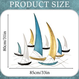edaknez 3D Metal Ship Wall Décor, Metal Sailboat Wall Sculpture, Coastal Nautical Ocean Wall Art, Handmade Boat Hanging Ornament, for Living Room Bedroom Indoor Outdoor (Modern Color)