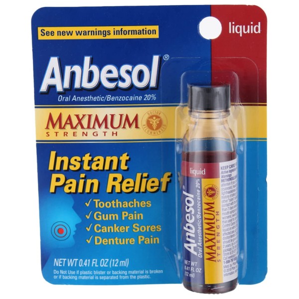 Anbesol Maximum Strength Instant Pain Relief Liquid 0.41 oz (Pack of 3)
