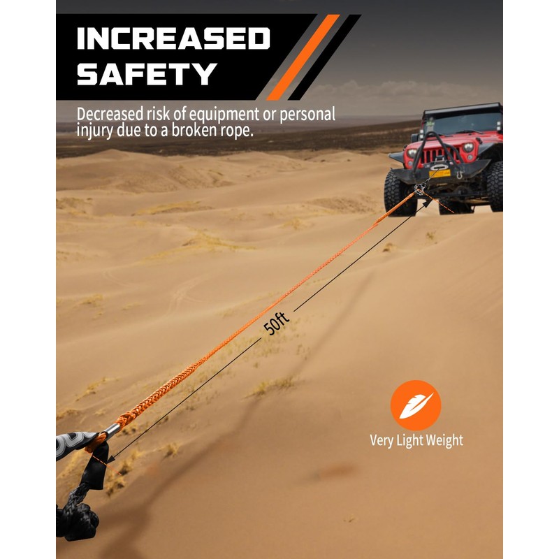 DAYDOOR Winch Rope Extension, 1/4'' x 50ft Synthetic Winch Extension