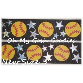 Unbranded 3" STAR SOFTBALL HOLOGRAM BLING BASEBALL GROSGRAIN RIBBON 4 BOW CHEER BLACK