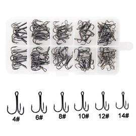 Fishing Treble Hooks Kit High Carbon Steel Hooks Strong Sharp Round Bend for Lures Baits Saltwater Fishing 110pcs/box Mixed 6 Size 4#-14#