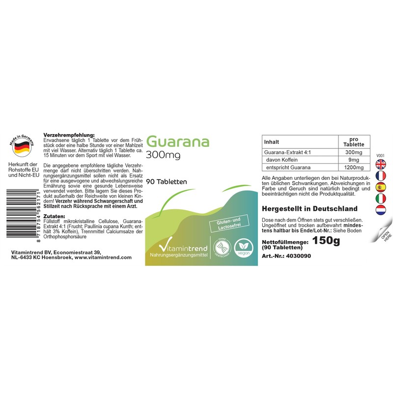 Guarana 300 mg - with caffeine - 90 tablets -