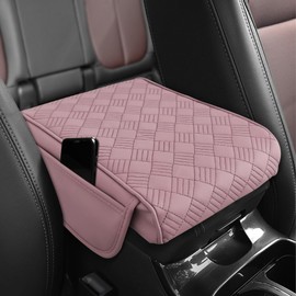 QZTYTY Car Center Console Cover, Car Armrest Pad, 12.6"×8.7" Microfiber Leather Car Armrest Cover Cushion with Storage Bags, Car Interior Accessories Arm Rest Cushion Universal for Vehicles (Pink)