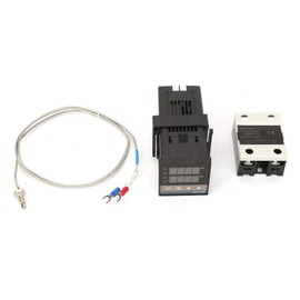 Temperature Controller Kit, AC 110V-240V 0-1300℃ Digital LED PID Temperature Controller Thermostat Kit with 25A Solid State Relay and K Thermocouple