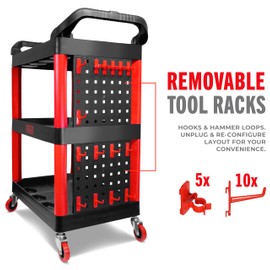 VViViD Detailing Tool Cart Heavy Duty with 3 Trays Surface Safe Plastic with Molded Bottle and Tool Holders