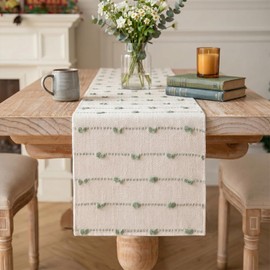 Artoid Mode Sage Green Boho Farmhouse Cotton Woven Table Runner, Seasonal Spring Summer Kitchen Dining Table Decoration for Home Party Decor 12x72 Inch