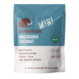Mammoth Bar Mammoth Bar Macadamia Coconut Mini Bar - Mini Organic Snack Bar Packed with 4g Protein. Made with Premium Macadamia Nuts & Egg White Protein. Paleo ? Gluten Free ? GMO Free ? Raw - 16 Mini Bars